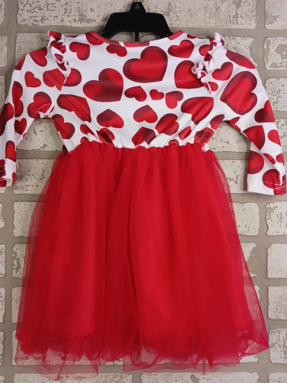 Girls 24M Valentines Day Dress Red Hearts White Long Sleeve Fit & Flare